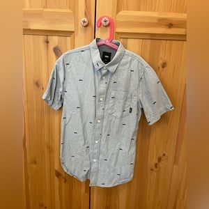 Vans blue button down with skateboard print